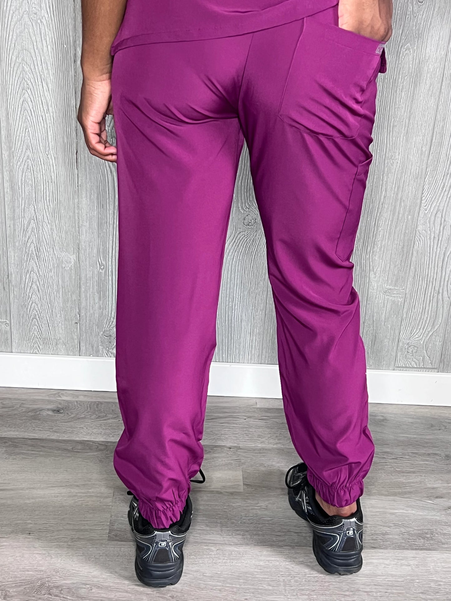 Wine 4 way stretch jogger scrub pants