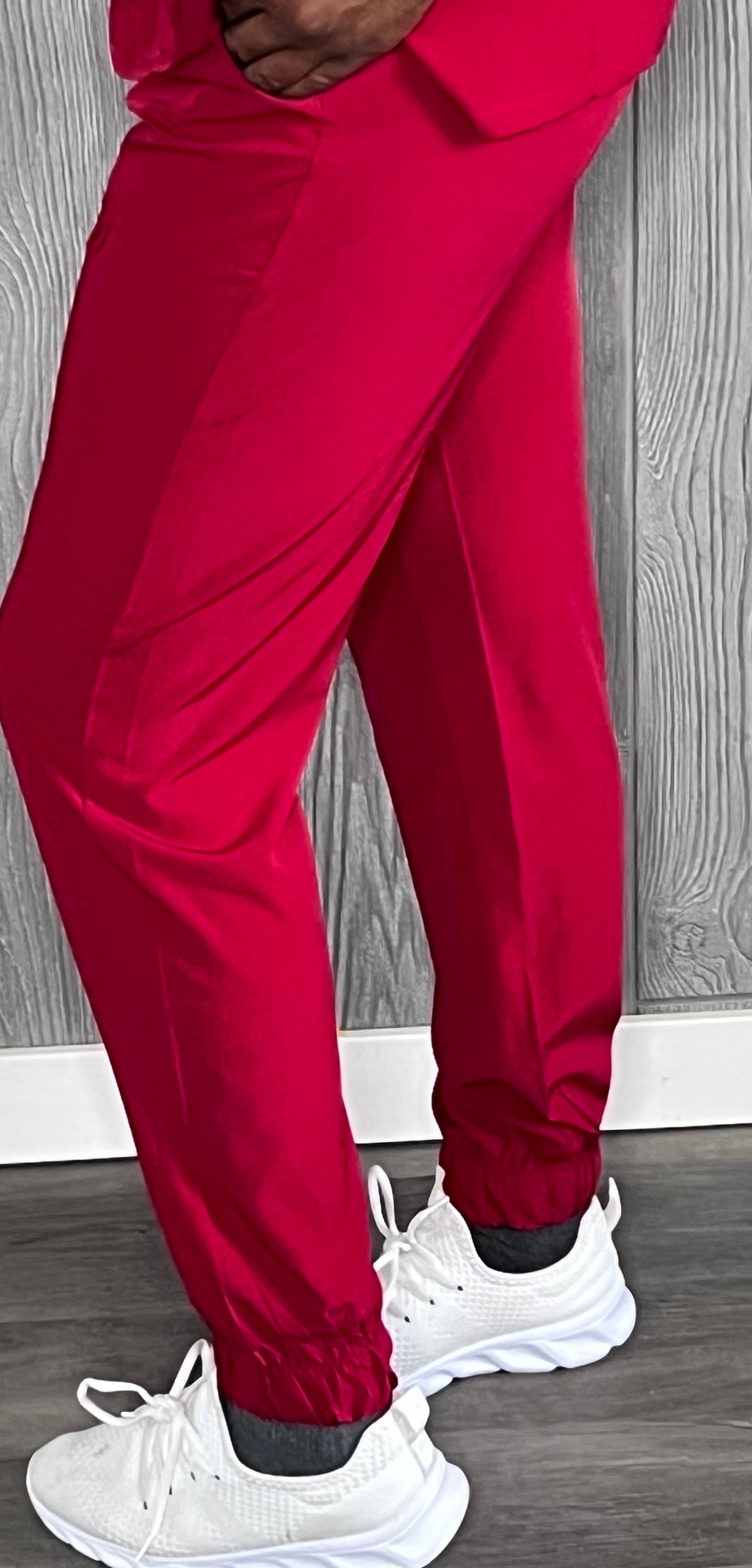 Red 4 way stretch jogger pants