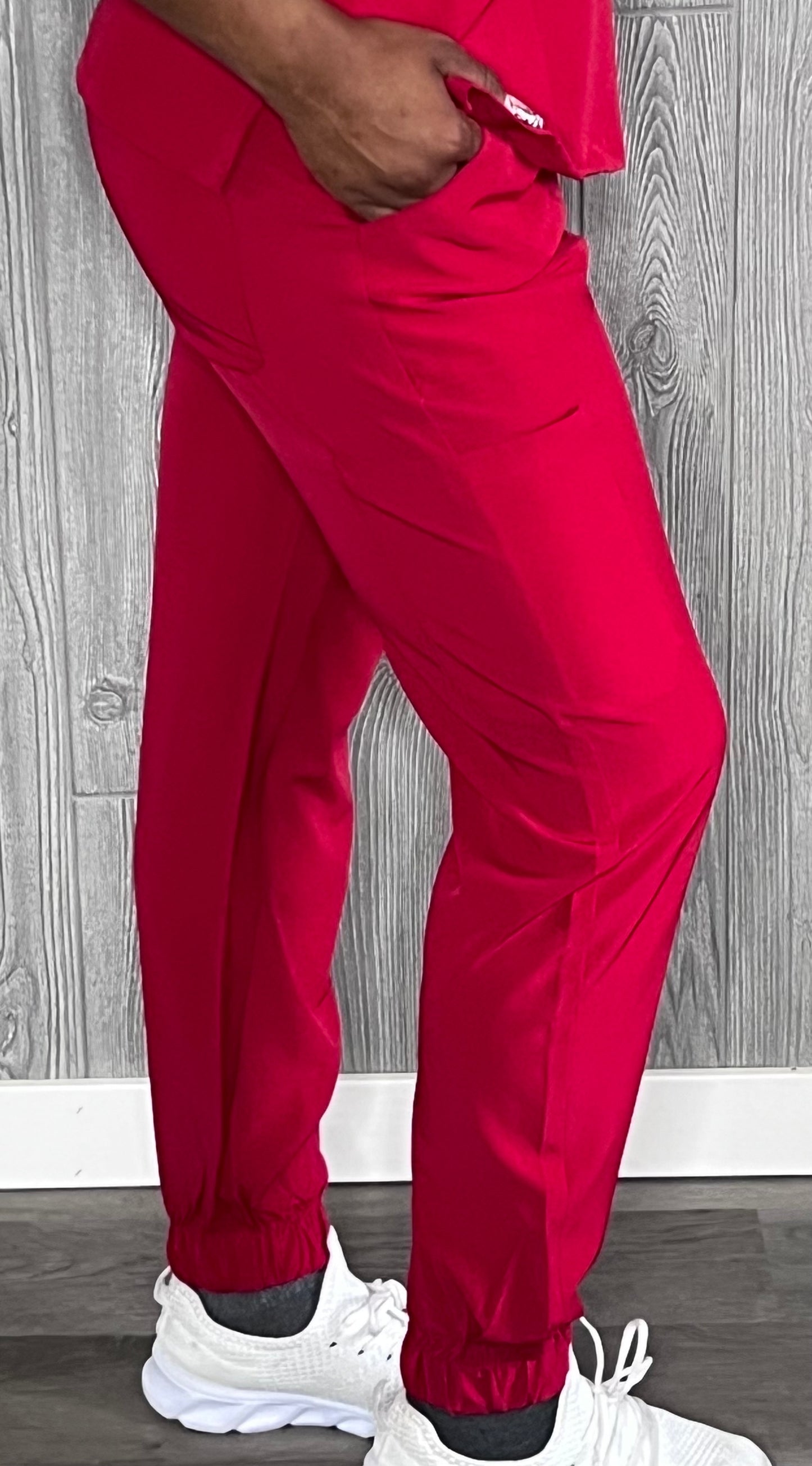 Red 4 way stretch jogger pants
