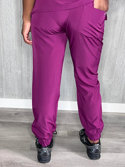 Wine 4 way stretch jogger scrub pants