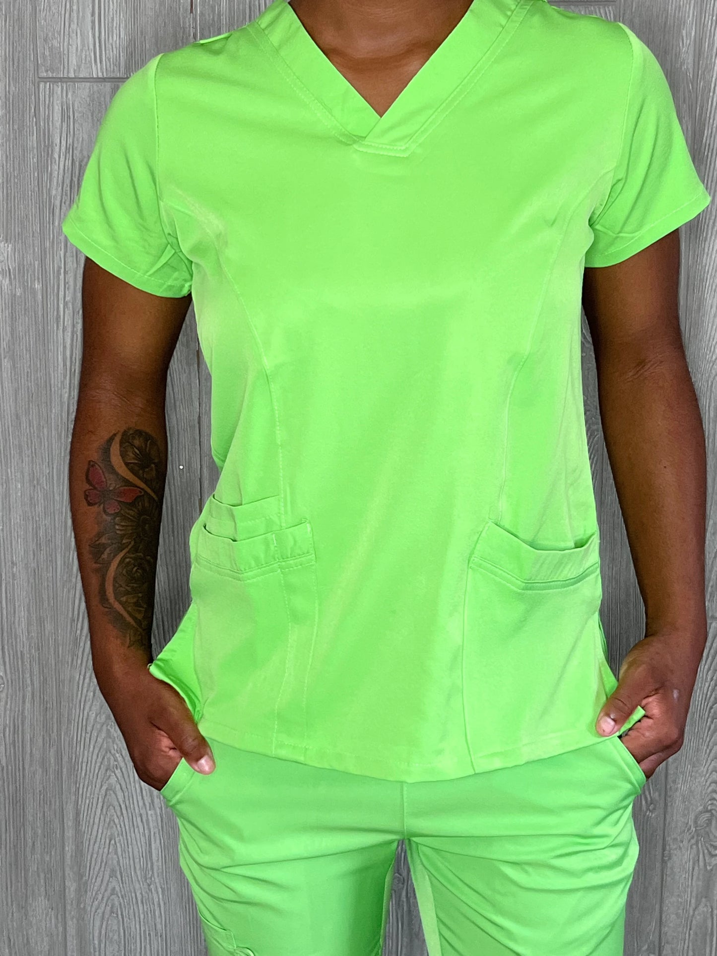 Green apple 4 way stretch V neck scrub top