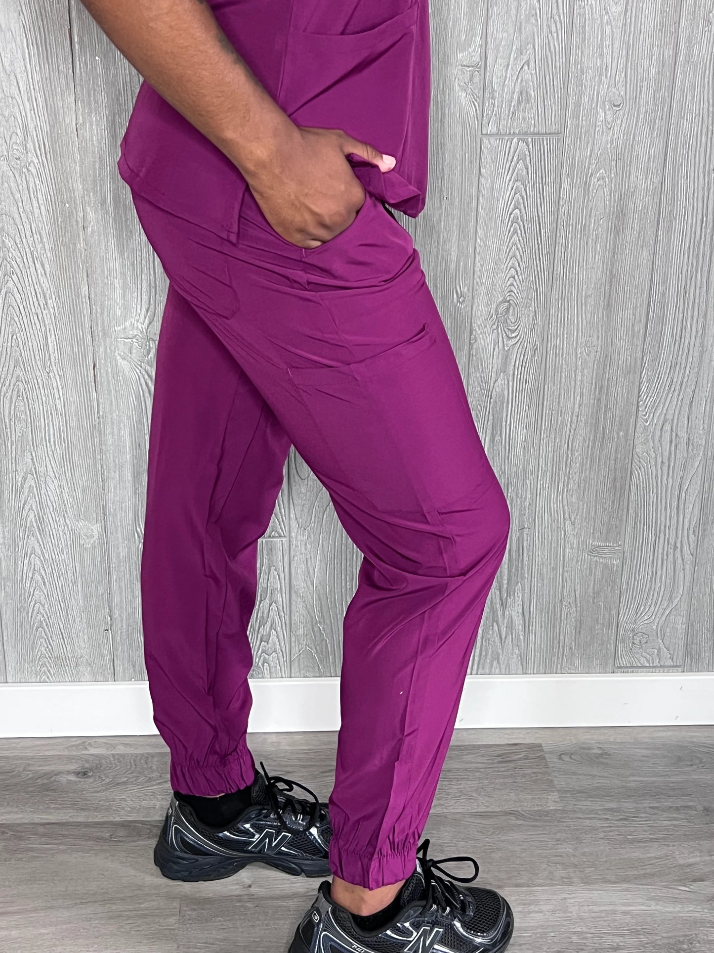 Wine 4 way stretch jogger scrub pants