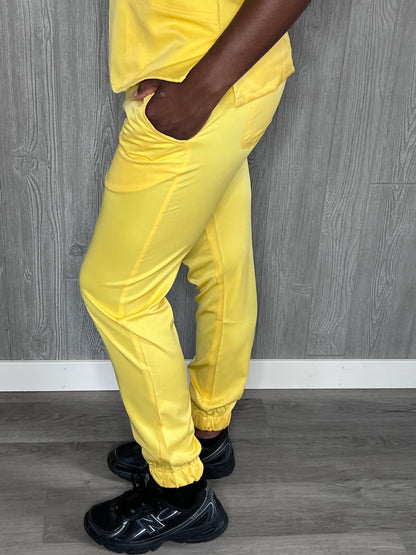 Yellow 4 way stretch jogger scrub pants