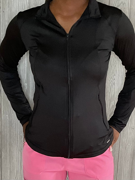 BLACK- Action zip front jacket