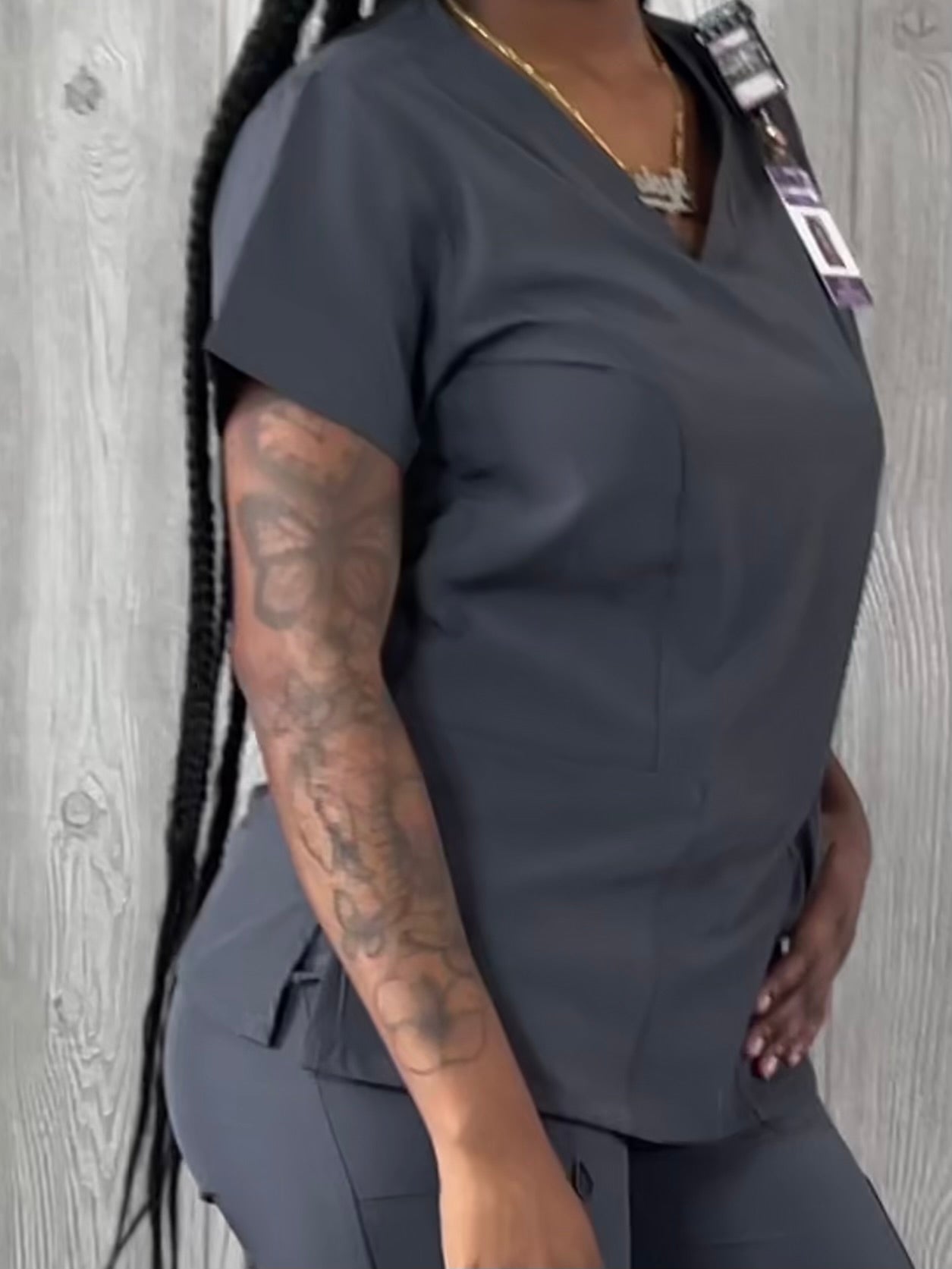 Pewter Grey 4 way stretch V neck scrub top – All Love Scrubs