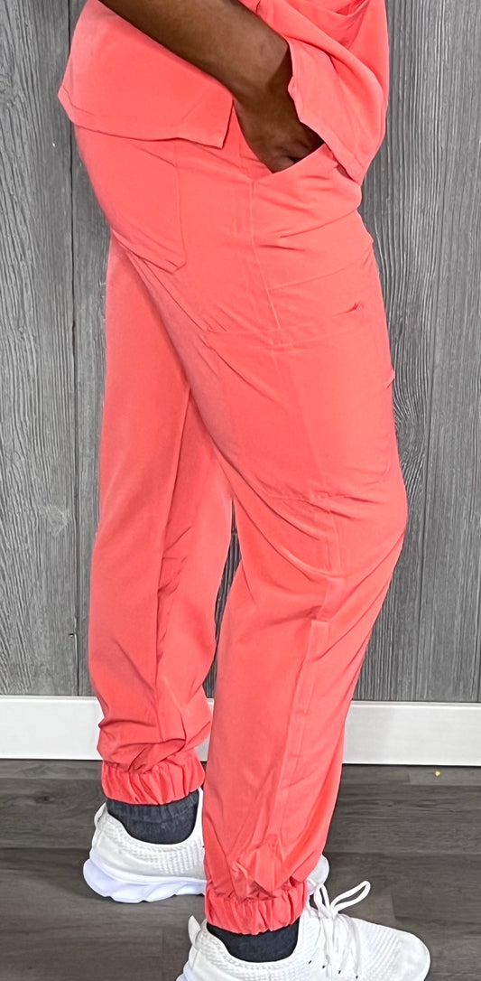 Coral 4 way stretch jogger scrub  pants