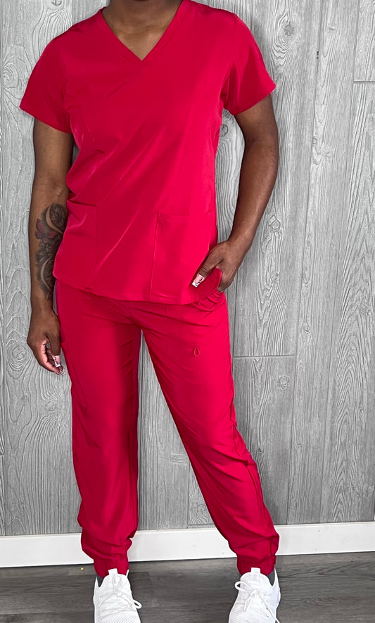 Red 4 way stretch jogger pants